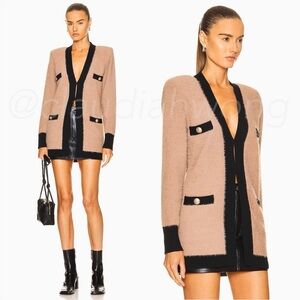 L’AGENCE Eyelash Four Pocket Long Cardigan in Camel Black